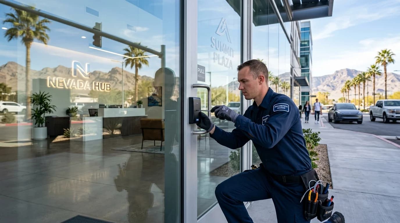 ASAP Security professional installing access control at a Las Vegas commercial building