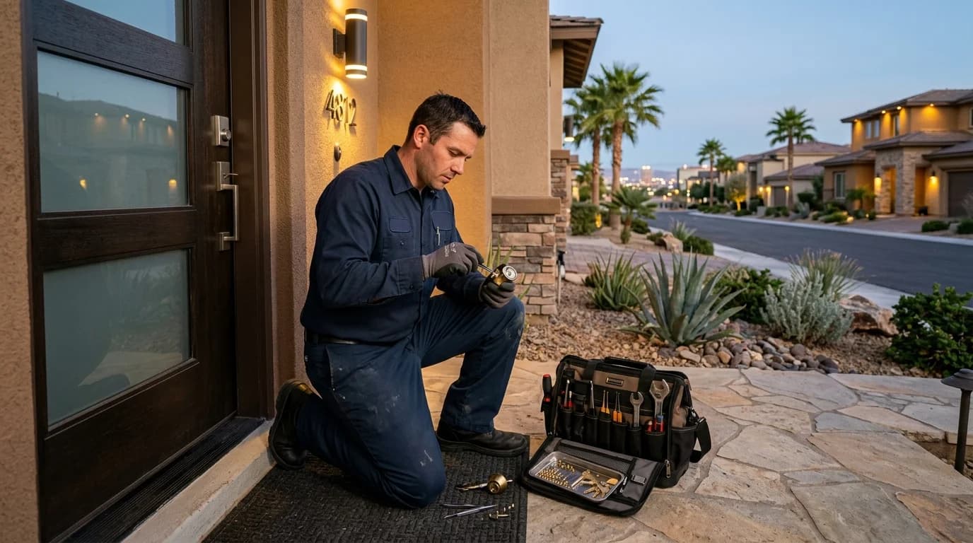 ASAP Security licensed locksmith rekeying a deadbolt at a Las Vegas home