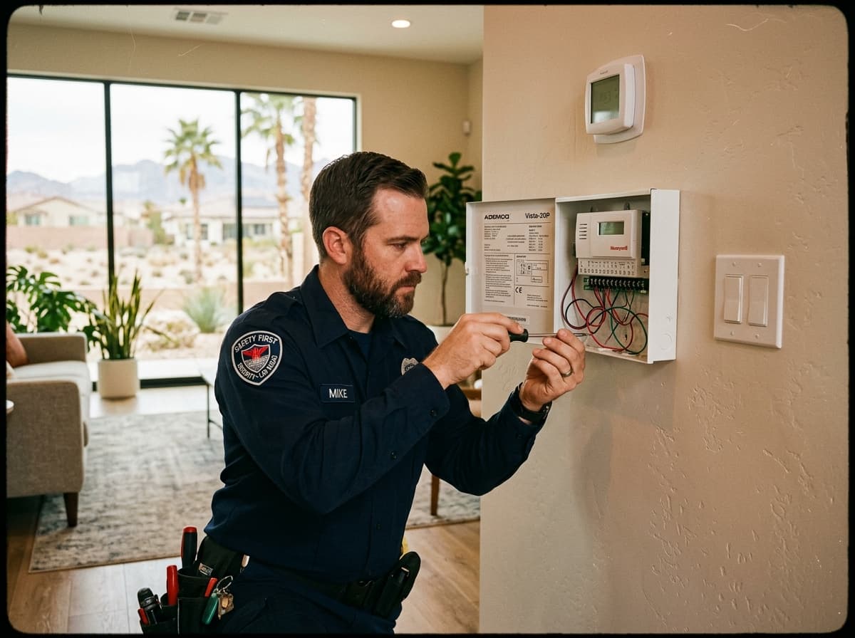 ASAP Security team installing a home alarm panel in Las Vegas
