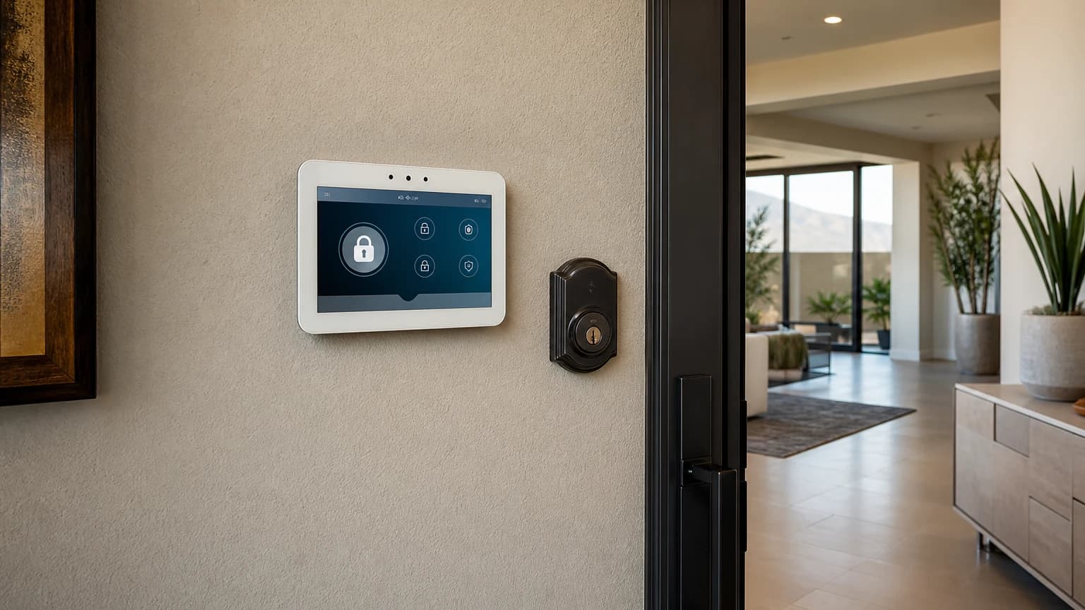 Home alarm system control panel and smart lock installed in a Summerlin, NV home