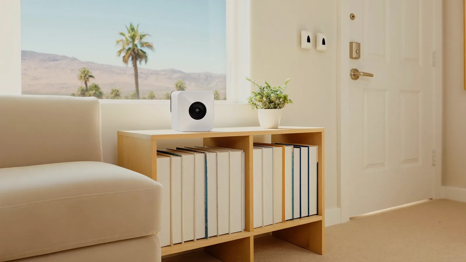 Home security systems for renters: plug-in camera and door sensor in a Las Vegas apartment