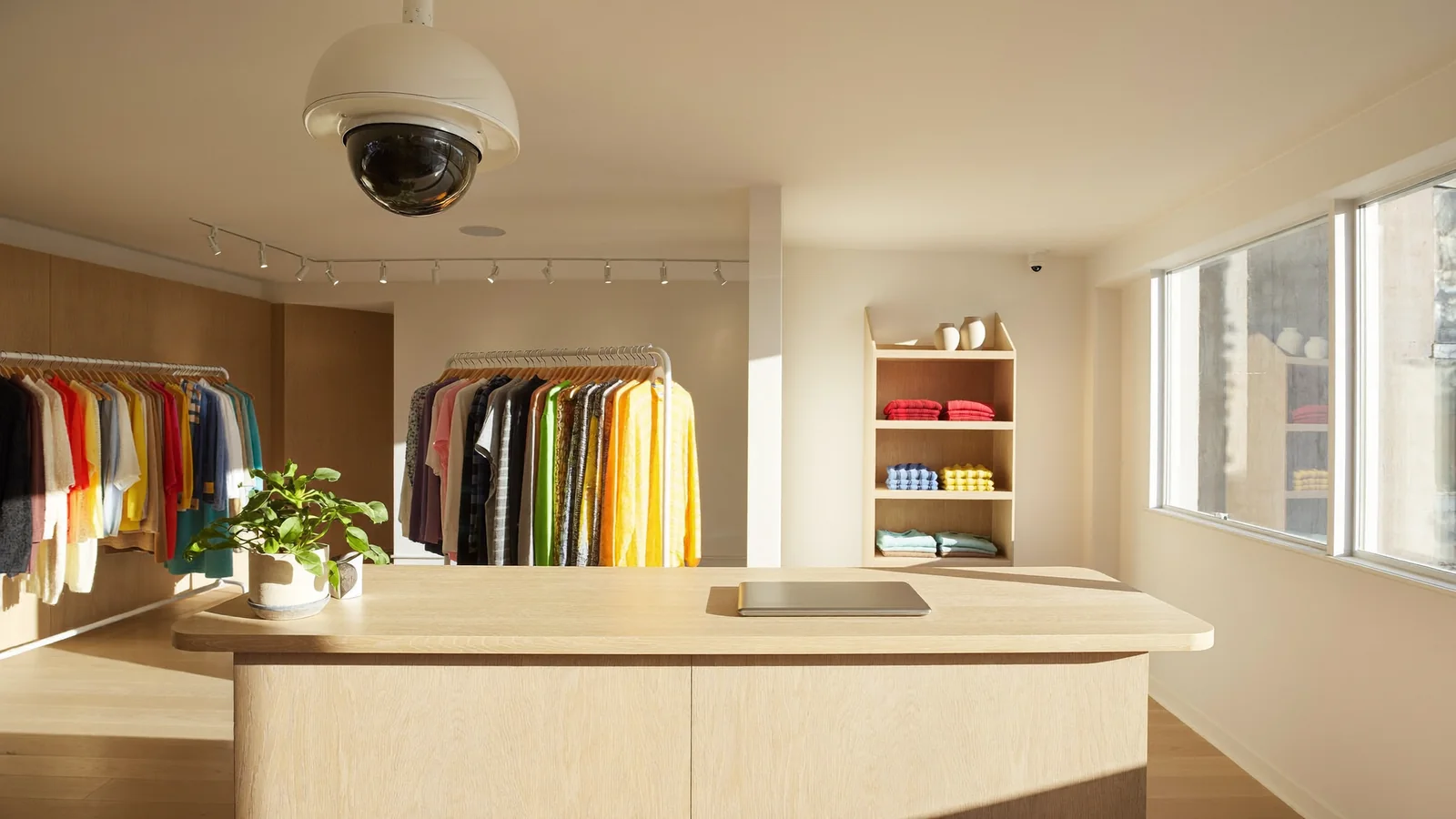 Security cameras for retail stores: dome camera above the checkout counter of a small shop